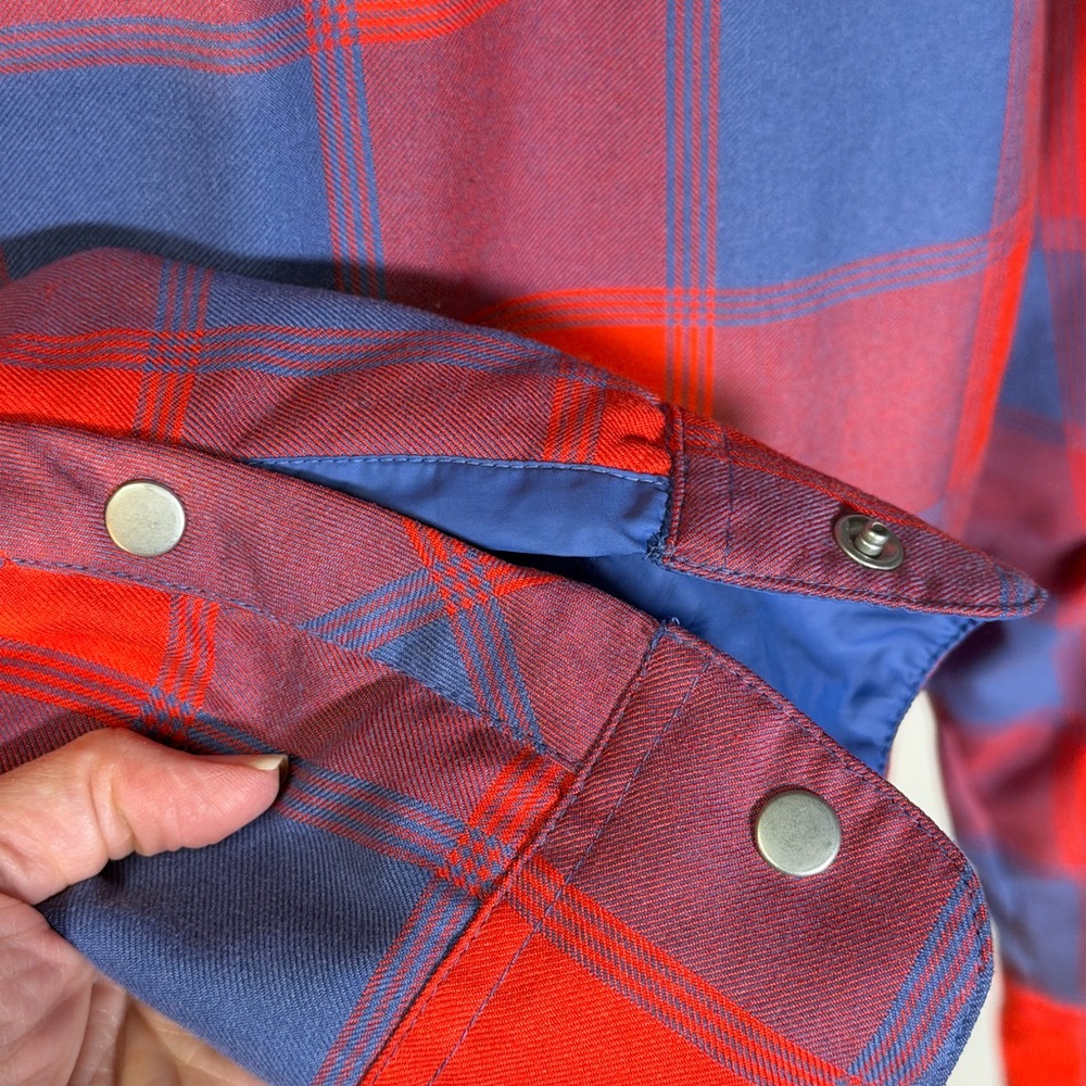 Red and Blue Plaid Reversible Quilted Shacket Snap Button-Up - Picture 8 of 16